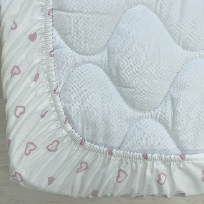 Husa saltea patuț bebe copii din bumbac 120 x 60 cm, Inimioare roz (4)